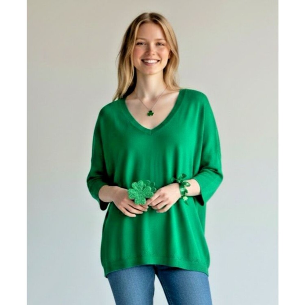 Moth Anthropologie NEW Merino Wool kelly green v-neck womens sweater Medium
